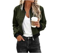 ZALUDWA Bombers Veste Femme Imperméable Col Contrasté Zip Coupe Courte Chic | Tissu Léger Et Résistant, Poches Latérales Discrètes, Confort Sans Contrainte, Idéal Pour Sorties, Ville Et Loisirs