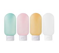 ZALUJMUS Lot de 4 flacons de voyage étanches rechargeables (60 ml) avec étiquette et sac de transport transparent pour shampooings liquides, savons et articles de toilette (multicolore)