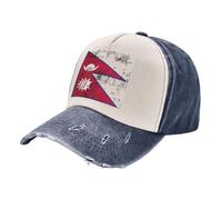 ZALXOZYL Casquette Ajustable en Denim Délavé Vintage avec Imprimé Drapeau du Népal, 100% Coton, Style Rétro, Coupe Confortable 5 One Size