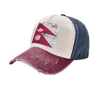 ZALXOZYL Casquette Ajustable en Denim Délavé Vintage avec Imprimé Drapeau du Népal, 100% Coton, Style Rétro, Coupe Confortable 1 One Size