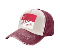 ZALXOZYL Casquette de Baseball Ajustable avec Drapeau de Singapour, pour la Pêche, Les Voyages et Le Camping. Convient Aux Hommes et Aux Femmes. Protection Solaire. Dark Red One Size