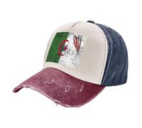 ZALXOZYL Chapeau de Protection Solaire D'Été, Casquette Légère en Denim Délavé Vintage avec Imprimé Drapeau Algérien, Respirant et Unisexe pour La Plage et Les Vacances 1 One Size