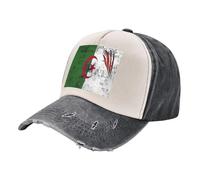 ZALXOZYL Chapeau de Protection Solaire D'Été, Casquette Légère en Denim Délavé Vintage avec Imprimé Drapeau Algérien, Respirant et Unisexe pour La Plage et Les Vacances 4 One Size