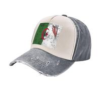 ZALXOZYL Chapeau de Protection Solaire D'Été, Casquette Légère en Denim Délavé Vintage avec Imprimé Drapeau Algérien, Respirant et Unisexe pour La Plage et Les Vacances 3 One Size