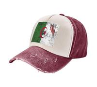 ZALXOZYL Chapeau de Protection Solaire D'Été, Casquette Légère en Denim Délavé Vintage avec Imprimé Drapeau Algérien, Respirant et Unisexe pour La Plage et Les Vacances 2 One Size