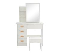 Zalydala Coiffeuse | Table de dressing | Coiffeuse avec miroir et tabouret | 5 tiroirs + 3 compartiments secrets | Charge maximale : 220 lbs (blanc)