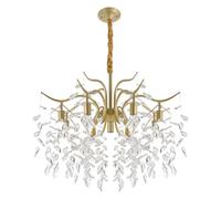 Zalydala Lustre moderne, plafonnier en cristal, pour salon, 9 ampoules E14, forme de branche dorée, tension de 95 à 265 V, longueur de la chaîne réglable