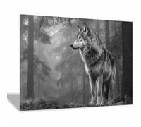ZAMAEIU Abstrait Noir et Blanc Minimaliste Imprimés Observation de loup dans les forêts tableaux, posters et arts décoratifs, Convient pour le salon, la chambre, etc(noir et blanc67)-20x30cm Encadrée