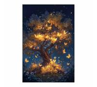 ZAMAEIU Arbre de vie decoration murale Arbre où se reposent les papillons Peinture Tableaux intéressant,Décor Moderne,Convient pour chambre à coucher, salon, salle de bain(doré)-80x120cm Sans cadre