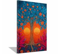 ZAMAEIU Arbre de Vie Impression Sur Toile Arbre aux deux soleils Tableau Mural Peinture Murale Moderne Art Decoration Pour Maison,Bain bureau Salon(orange)-80x120cm Encadrée