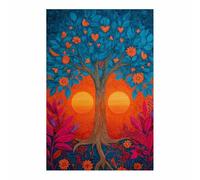 ZAMAEIU Arbre de Vie Impression Sur Toile Arbre aux deux soleils Tableau Mural Peinture Murale Moderne Art Decoration Pour Maison,Bain bureau Salon(orange)-60x90cm Sans cadre