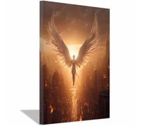 ZAMAEIU Art Moderne Style, Ange en Feu de la Cité, Affiches Et Art Mural, Sur Toile Tableau Pour Chambre Salon Couloir Decoration D'Intérieur(doré)-30x50cm Encadrée