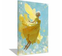 ZAMAEIU Art Moderne Style, Ombre de fée aux ailes jaunes, Affiches Et Art Mural, Sur Toile Tableau Pour Chambre Salon Couloir Decoration D'Intérieur(jaune)-80x120cm Encadrée