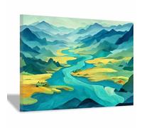 ZAMAEIU Décor Abstrait Peintures Montagnes et rivières Grandes impressions d'art moderne,pour peintur photo pour salon Toile Chambre Mur Salle de bain Bureau(bleu40)-60x90cm Encadrée