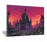 ZAMAEIU Halloween décorative sur toile Château crâne peinture sur toile, Convient pour le salon, la salle de bain Décoration murale, etc(Moyen fuchsia18)-50x70cm Encadrée