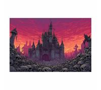ZAMAEIU Halloween décorative sur toile Château crâne peinture sur toile, Convient pour le salon, la salle de bain Décoration murale, etc(Moyen fuchsia18)-50x70cm Sans cadre