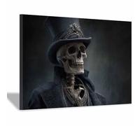 ZAMAEIU Halloween, impression sur toile Gentilhomme crâne Tableaux Modernes Convient pour le salon, la salle de bain Décoration murale, etc.(gris foncé72)-80x120cm Encadrée