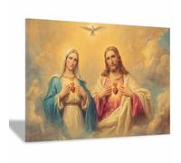ZAMAEIU Impression sur toile Jésus Le Saint avec les Saints Portrait de tranquillité,Décoration murale pour salon, chambre à coucher, église, salle de prière(marron70)-30x50cm Encadrée