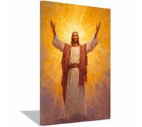 ZAMAEIU Impression sur toile Jésus Les bras grands ouverts Portrait de tranquillité,Décoration murale pour salon, chambre à coucher, église, salle de prière(jaune)-60x90cm Encadrée