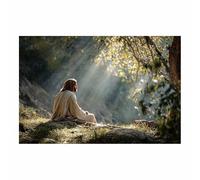 ZAMAEIU Impression sur toile Jésus Méditation sainte Portrait de tranquillité,Décoration murale pour salon, chambre à coucher, église, salle de prière(vert60)-50x70cm Sans cadre