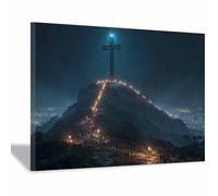 ZAMAEIU Impression sur toile Jésus Nuit de la montagne sacrée Portrait de tranquillité,Décoration murale pour salon, chambre à coucher, église, salle de prière(noir40)-20x30cm Encadrée