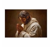 ZAMAEIU Impression sur toile Jésus Prière basse sacrée Portrait de tranquillité,Décoration murale pour salon, chambre à coucher, église, salle de prière(blanc95)-50x70cm Sans cadre