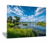 ZAMAEIU Impression sur Toile Paysage Le jour du lac tableaux, arts décoratifs, Convient pour le salon, la salle de bain Décoration murale, etc.(bleu90)-30x50cm Encadrée