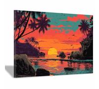 ZAMAEIU Impression sur Toile Paysage Mer au coucher du soleil tableaux, arts décoratifs, Convient pour le salon, la salle de bain Décoration murale, etc.(orange)-60x90cm Encadrée