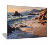 ZAMAEIU Impression sur Toile Paysage Vagues du récif côtier tableaux, arts décoratifs, Convient pour le salon, la salle de bain Décoration murale, etc.(marron)-60x90cm Encadrée