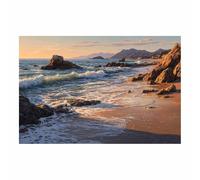 ZAMAEIU Impression sur Toile Paysage Vagues du récif côtier tableaux, arts décoratifs, Convient pour le salon, la salle de bain Décoration murale, etc.(marron)-60x90cm Sans cadre