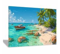 ZAMAEIU Impression sur Toile Paysage Vues sur l'île tableaux, arts décoratifs, Convient pour le salon, la salle de bain Décoration murale, etc.(bleu)-50x70cm Encadrée