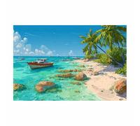 ZAMAEIU Impression sur Toile Paysage Vues sur l'île tableaux, arts décoratifs, Convient pour le salon, la salle de bain Décoration murale, etc.(bleu)-50x70cm Sans cadre