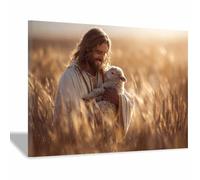 ZAMAEIU JéSus Christ Toile Tableau Agneau tenant un Saint sur toile Poster de décoration,Decoration à La Maison Murale Tableaux salon, chambre(marron104)-50x70cm Encadrée