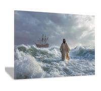 ZAMAEIU JéSus Christ Toile Tableau Brise sacrée des vagues sur toile Poster de décoration,Decoration à La Maison Murale Tableaux salon, chambre(blanc139)-20x30cm Encadrée