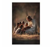 ZAMAEIU JéSus Christ Toile Tableau Instruire un enfant Image sur toile Poster de décoration,Decoration à La Maison Murale Tableaux salon, chambre(blanc)-60x90cm Sans cadre