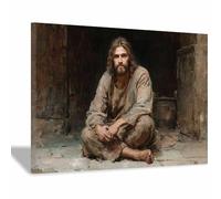 ZAMAEIU JéSus Christ Toile Tableau Le Saint assis en méditation sur toile Poster de décoration,Decoration à La Maison Murale Tableaux salon, chambre(noir34)-80x120cm Encadrée