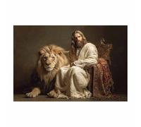 ZAMAEIU JéSus Christ Toile Tableau Lions assis saints sur toile Poster de décoration,Decoration à La Maison Murale Tableaux salon, chambre(marron119)-50x70cm Sans cadre
