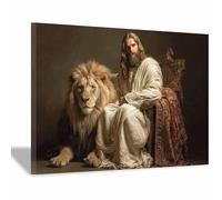 ZAMAEIU JéSus Christ Toile Tableau Lions assis saints sur toile Poster de décoration,Decoration à La Maison Murale Tableaux salon, chambre(marron119)-20x30cm Encadrée