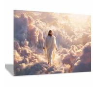 ZAMAEIU JéSus Christ Toile Tableau Nuages de Marche Sacrés sur toile Poster de décoration,Decoration à La Maison Murale Tableaux salon, chambre(blanc129)-60x90cm Encadrée