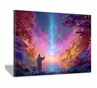 ZAMAEIU JéSus Christ Toile Tableau Saint Pointant vers la Lumière sur toile Poster de décoration,Decoration à La Maison Murale Tableaux salon, chambre(Violet;174)-80x120cm Encadrée