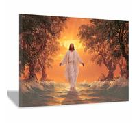 ZAMAEIU Jésus Toile murale Eau sainte traversée nordique de Jésus Impression sur toile Poster de décoration pour la Décoration d'Église Chambre(orange58)-80x120cm Encadrée
