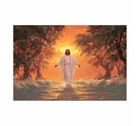 ZAMAEIU Jésus Toile murale Eau sainte traversée nordique de Jésus Impression sur toile Poster de décoration pour la Décoration d'Église Chambre(orange58)-80x120cm Sans cadre