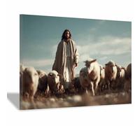 ZAMAEIU Jésus Toile murale Les Saints Bergers nordique de Jésus Impression sur toile Poster de décoration pour la Décoration d'Église Chambre(blanc48)-30x50cm Encadrée