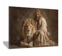 ZAMAEIU Jésus Toile murale Lions saints nordique de Jésus Impression sur toile Poster de décoration pour la Décoration d'Église Chambre(marron118)-60x90cm Encadrée