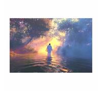 ZAMAEIU Jésus Toile murale Lumière bénie qui fait face nordique de Jésus Impression sur toile Poster de décoration pour la Décoration d'Église Chambre(bleu143)-80x120cm Sans cadre