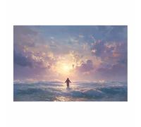 ZAMAEIU Jésus Toile murale Sainte traversée de la mer nordique de Jésus Impression sur toile Poster de décoration pour la Décoration d'Église Chambre(bleu23)-60x90cm Sans cadre