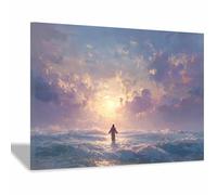 ZAMAEIU Jésus Toile murale Sainte traversée de la mer nordique de Jésus Impression sur toile Poster de décoration pour la Décoration d'Église Chambre(bleu23)-80x120cm Encadrée