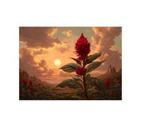ZAMAEIU Murale Botanique pour Salle de Bain Crêtes de coq au coucher du soleil Mural en Toile de Fleur pour Salon Chambre(Rouge)-20x30cm Sans cadre