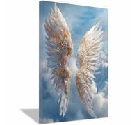 ZAMAEIU Oeuvre Peinte Toile Moderne Mur, Ailes Dorées dans les Nuages, Tableau Mural Decoration,Pour Le Salon Bureau Salle De Réunion Salle De Bain Entrée(blanc)-30x50cm Encadrée