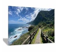 ZAMAEIU Paysage Tableau Sur Toile Chemin du littoral décorations murales, decoration maison, Convient pour le salon, la chambre, le bureau, etc.(bleu47)-80x120cm Encadrée